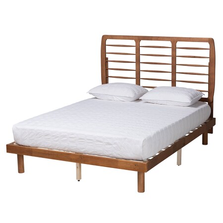 Baxton Studio Petra Mid-Century Modern Ash Walnut Finished Wood Full Size Platform Bed 230-11147-11887-ZORO